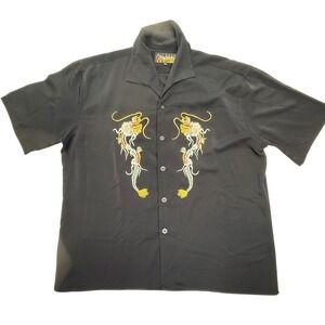 Dragonfly Mens XL Black ShortSleeve ButtonUp Shirt Embroidered Dragon Streetwear